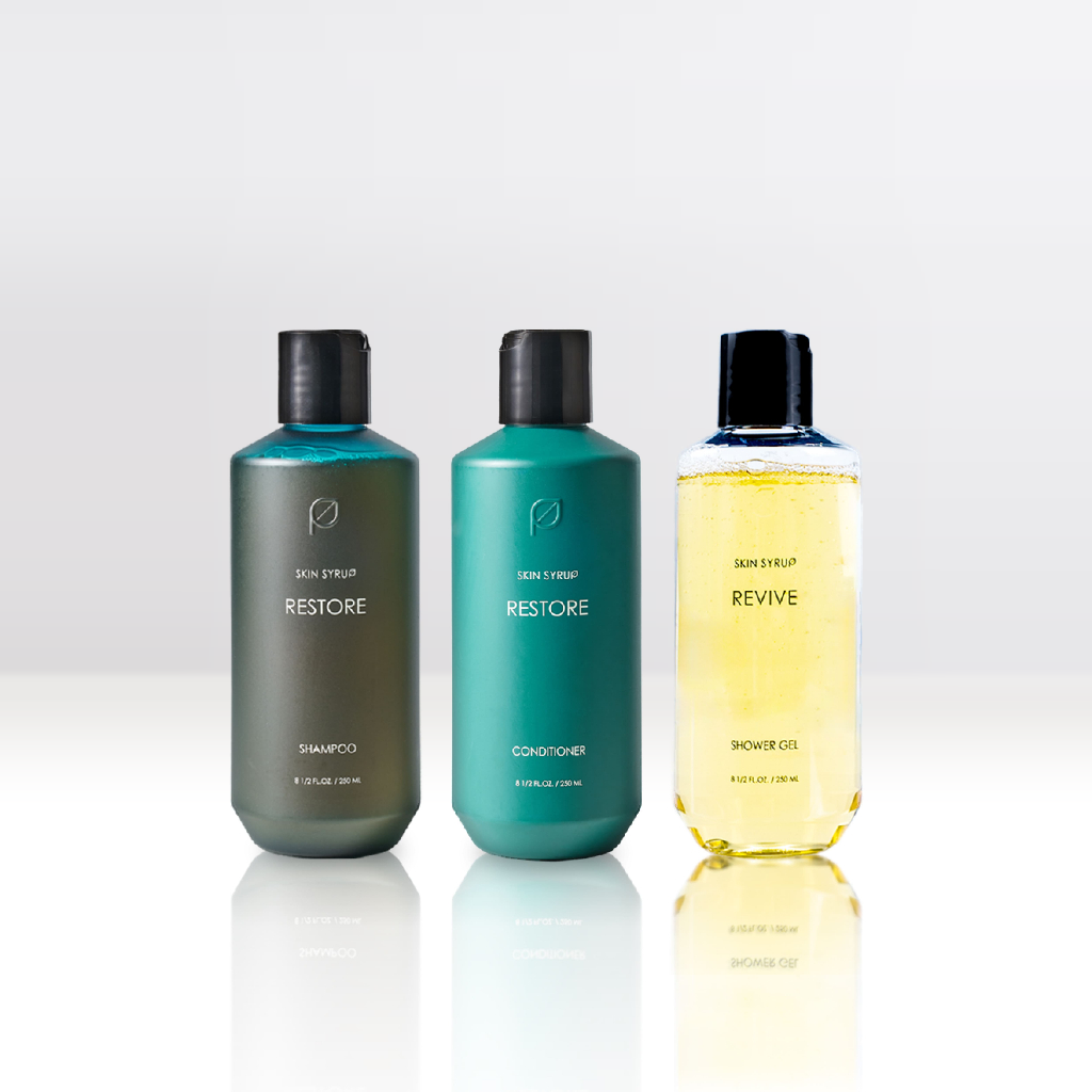 [NEW] SET A – HAIR CARE & SHOWER GEL (L) เซ็ตแชมพูครีมนวดและเจลอาบน้ำจากสารสกัดธรรมชาติ 100% จาก SKIN SYRUP